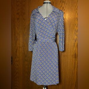 Laundry By Shelli Segal Blue and White Geometric Long Sleeve Dress - Large
